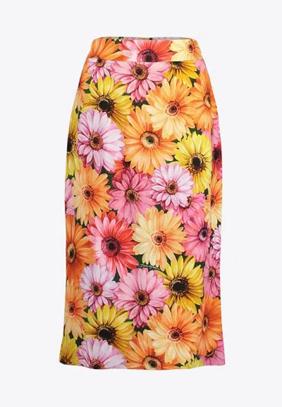 Dolce & Gabbana Floral Print Midi Pencil Skirt In Orange