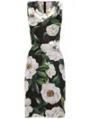 Dolce & Gabbana Women Gardenia Print Silk Chiffon Sheath Dress In Black