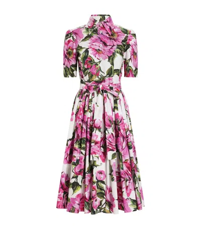 DOLCE & GABBANA FLORAL PRINT MIDI SHIRT DRESS