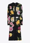 Dolce & Gabbana Calf-length Cady Shirt Dress With Peony And Rose Print In Multicolor