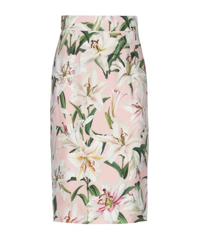Dolce & Gabbana Floral Print Midi Skirt In Pink