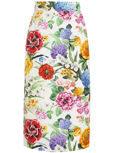 Dolce & Gabbana Midirock Mit Blumen-print In Weiss