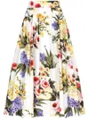 Dolce & Gabbana Pleated Floral-print Cotton-poplin Midi Skirt In White