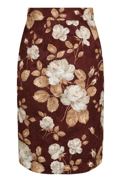 Dolce & Gabbana Floral Print Midi Skirt With High Waist In Multicolor