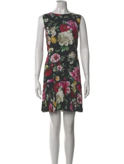 Pre-owned Dolce & Gabbana Floral Print Mini Dress In Black
