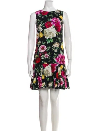 Pre-owned Dolce & Gabbana Floral Print Mini Dress In Black