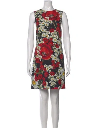 Pre-owned Dolce & Gabbana Floral Print Mini Dress In Black
