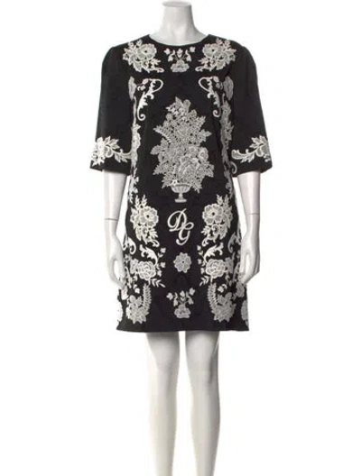 Pre-owned Dolce & Gabbana Floral Print Mini Dress In Black