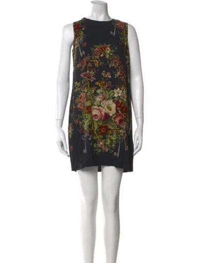 Pre-owned Dolce & Gabbana Floral Print Mini Dress In Black
