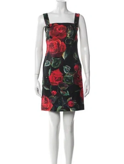 Pre-owned Dolce & Gabbana Floral Print Mini Dress In Black