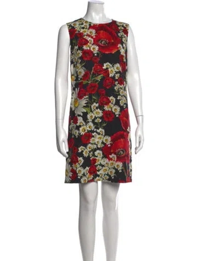 Pre-owned Dolce & Gabbana Floral Print Mini Dress In Black