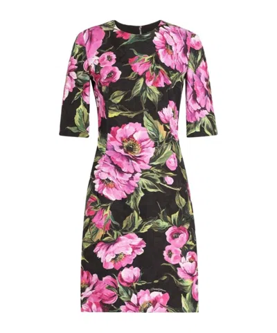 DOLCE & GABBANA DOLCE  GABBANA FLORAL PRINTED SHORT-SLEEVED DRESS