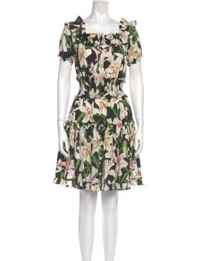Pre-owned Dolce & Gabbana Floral Print Mini Dress In Black/green