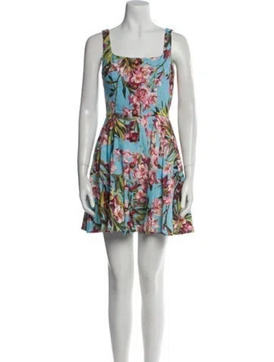 Pre-owned Dolce & Gabbana Floral Print Mini Dress In Blue