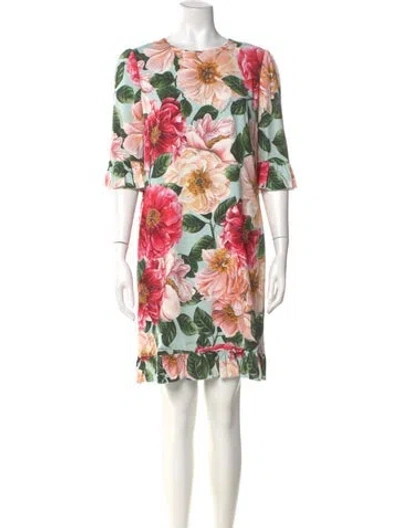 Pre-owned Dolce & Gabbana Floral Print Mini Dress In Blue
