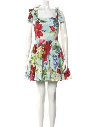 Pre-owned Dolce & Gabbana Floral Print Mini Dress In Blue