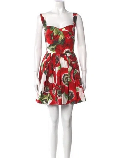 Pre-owned Dolce & Gabbana Floral Print Mini Dress In Blue