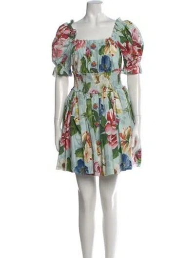 Pre-owned Dolce & Gabbana Floral Print Mini Dress In Blue