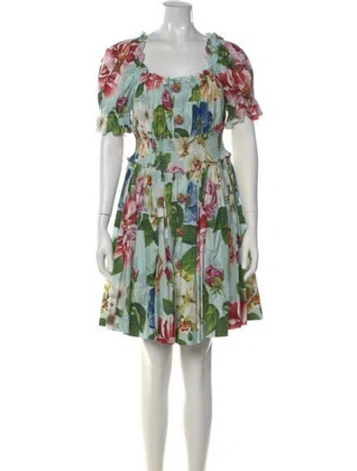 Pre-owned Dolce & Gabbana Floral Print Mini Dress In Blue
