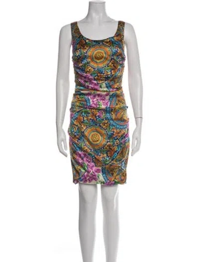 Pre-owned Dolce & Gabbana Floral Print Mini Dress In Blue
