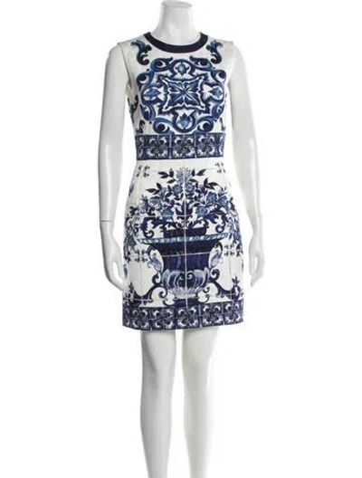 Pre-owned Dolce & Gabbana Floral Print Mini Dress In Blue