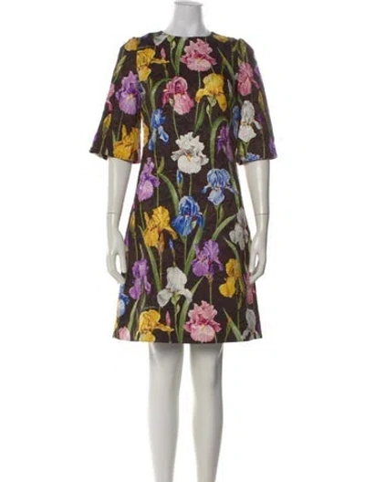 Pre-owned Dolce & Gabbana Floral Print Mini Dress In Brown