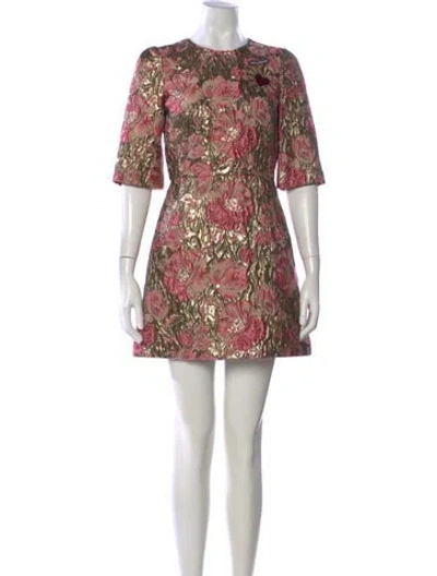 Pre-owned Dolce & Gabbana Floral Print Mini Dress In Gold