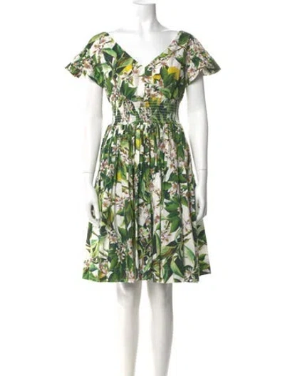 Pre-owned Dolce & Gabbana Floral Print Mini Dress In Green