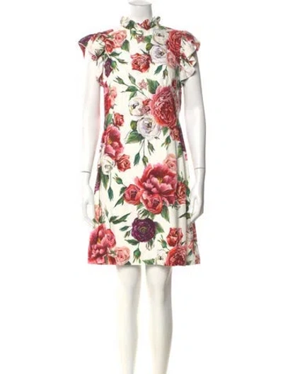 Pre-owned Dolce & Gabbana Floral Print Mini Dress In Neutral