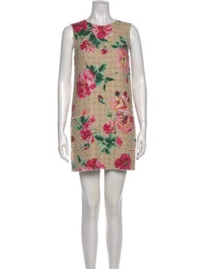 Pre-owned Dolce & Gabbana Floral Print Mini Dress In Neutral