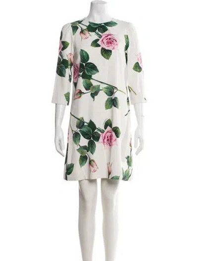 Pre-owned Dolce & Gabbana Floral Print Mini Dress In Neutral