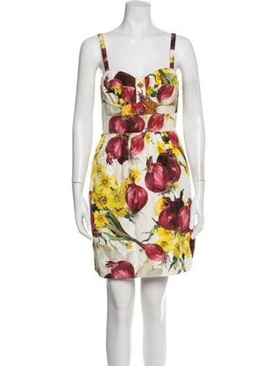 Pre-owned Dolce & Gabbana Floral Print Mini Dress In Neutral