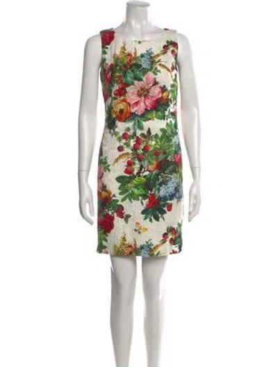 Pre-owned Dolce & Gabbana Floral Print Mini Dress In Neutral