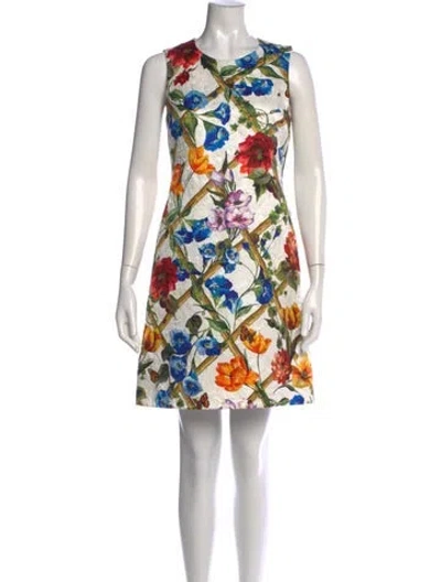 Pre-owned Dolce & Gabbana Floral Print Mini Dress In Neutral