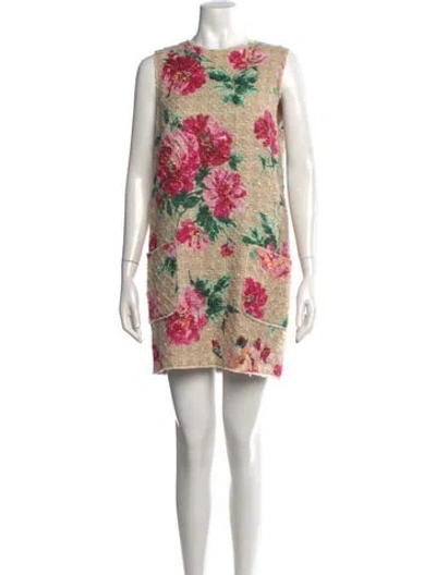 Pre-owned Dolce & Gabbana Floral Print Mini Dress In Neutral