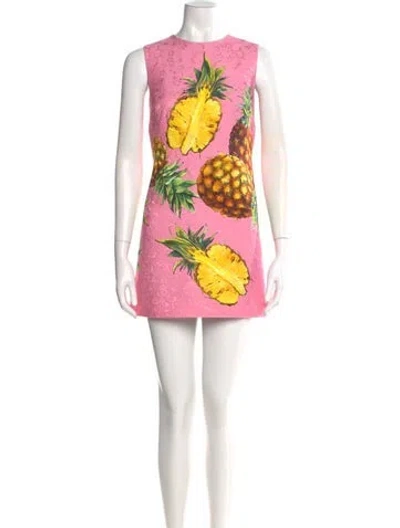 Pre-owned Dolce & Gabbana Floral Print Mini Dress In Pink