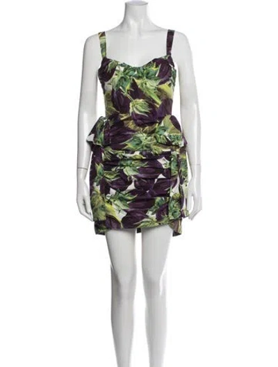 Pre-owned Dolce & Gabbana Floral Print Mini Dress In Purple