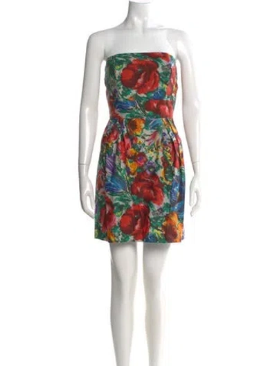 Pre-owned Dolce & Gabbana Floral Print Mini Dress In Red