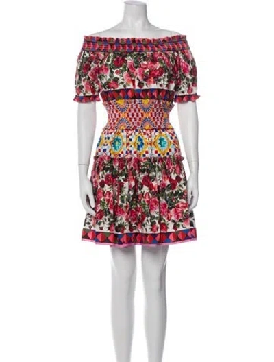 Pre-owned Dolce & Gabbana Floral Print Mini Dress In Red