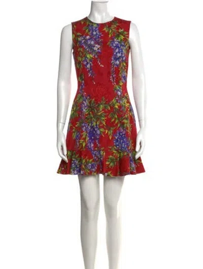 Pre-owned Dolce & Gabbana Floral Print Mini Dress In Red