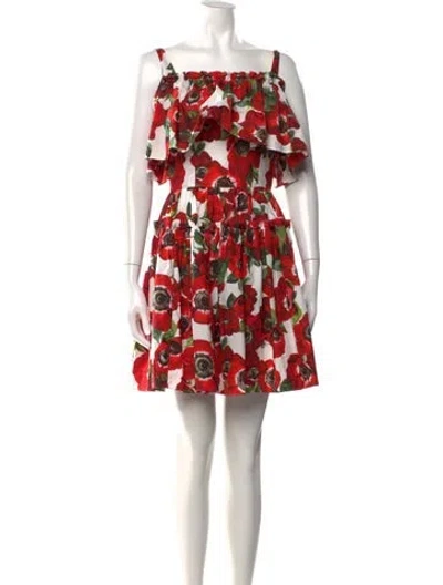 Pre-owned Dolce & Gabbana Floral Print Mini Dress In Red