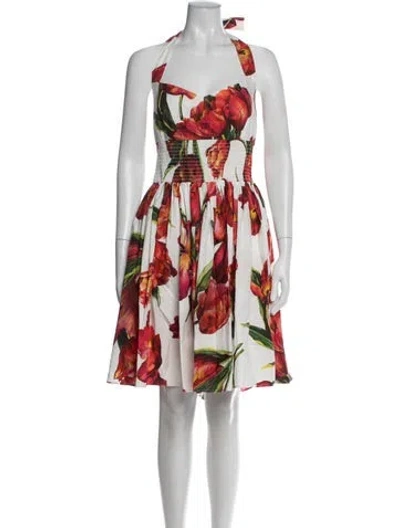 Pre-owned Dolce & Gabbana Floral Print Mini Dress In Red