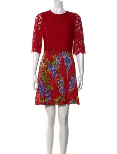 Pre-owned Dolce & Gabbana Floral Print Mini Dress In Red
