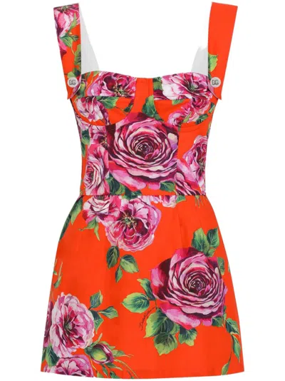 Dolce & Gabbana Floral-print Mini Dress In Red