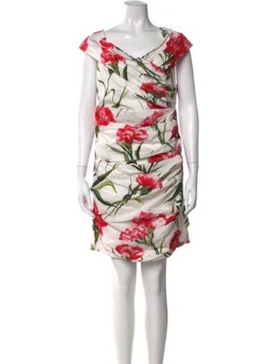 Pre-owned Dolce & Gabbana Floral Print Mini Dress W/ Tags In White