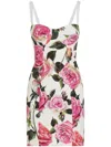 Dolce & Gabbana Floral-print Cotton-blend Cloqué Mini Dress In White