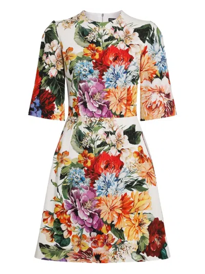 Dolce & Gabbana Dress With Floral Print And Fitted Waist In Multi