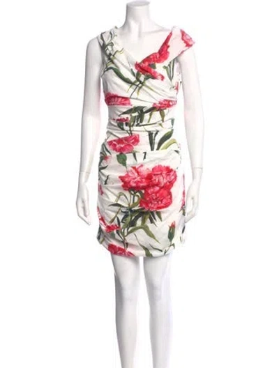 Pre-owned Dolce & Gabbana Floral Print Mini Dress In White