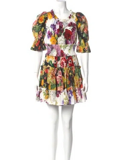 Pre-owned Dolce & Gabbana Floral Print Mini Dress In White