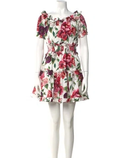 Pre-owned Dolce & Gabbana Floral Print Mini Dress In White